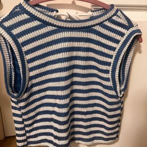 SHEIN Striped Knit Sleeveless Sweater - Blue & White